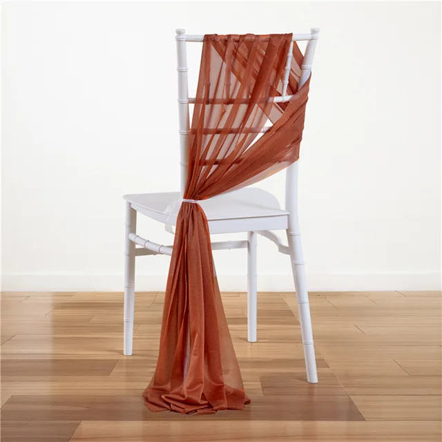 10Pcs 17x250cm Rust Chiffon Chair Sashes 5 Set Sash Wedding Chair Covers Ribbon Wedding Party Aisle Chair Decor