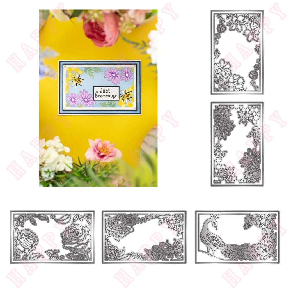 New Happy Bees Trailing Florals Rose Radianti Farfalle Blooms Peacock Metal Cutting Dies Decorazione Di Carta Stampi Per Goffratura Fai Da Te