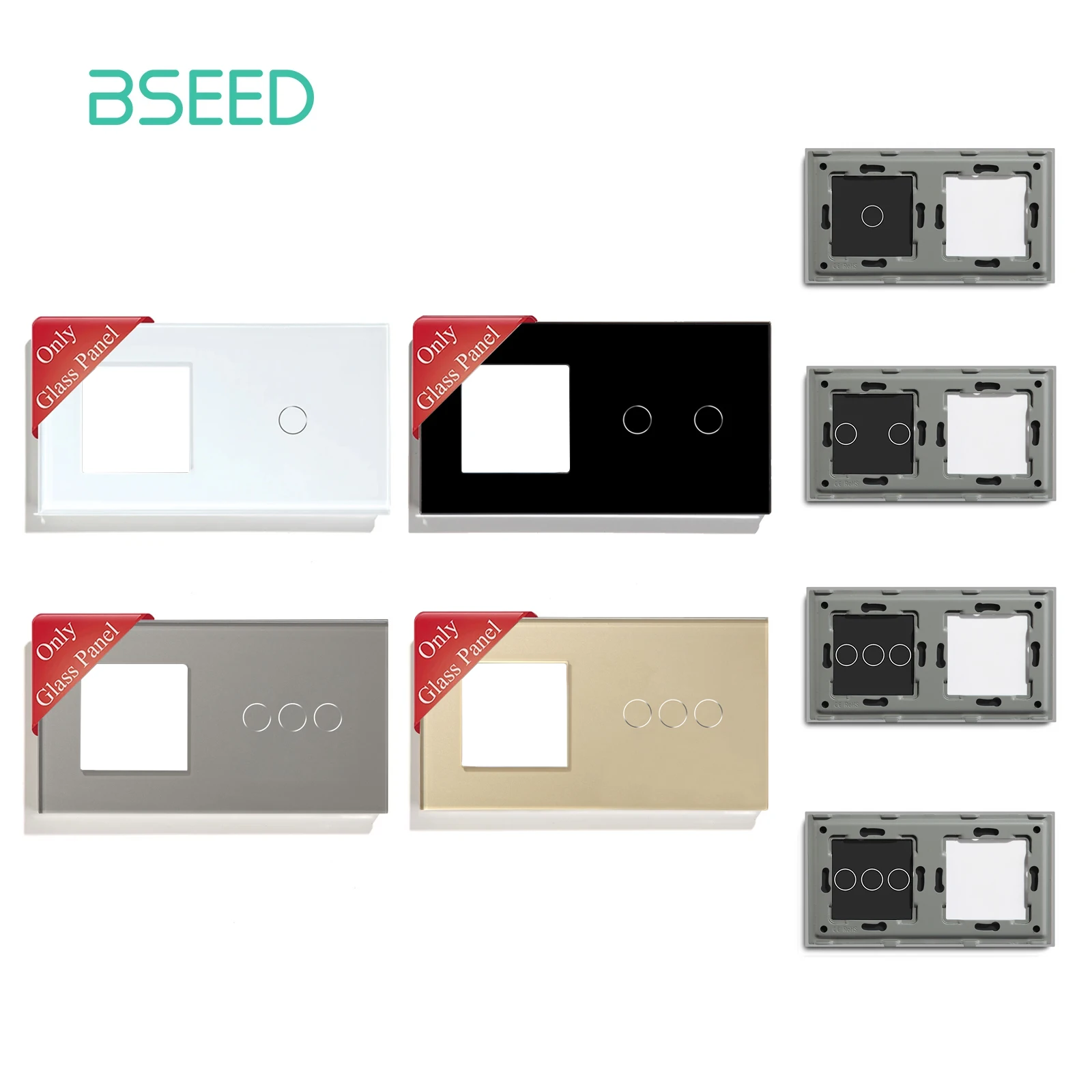 Bseed-interruptor do Sensor de Toque de Vidro Soquete Plus 3gang Painéis Frontais sem Base de Função Switch 157 mm Branco Preto