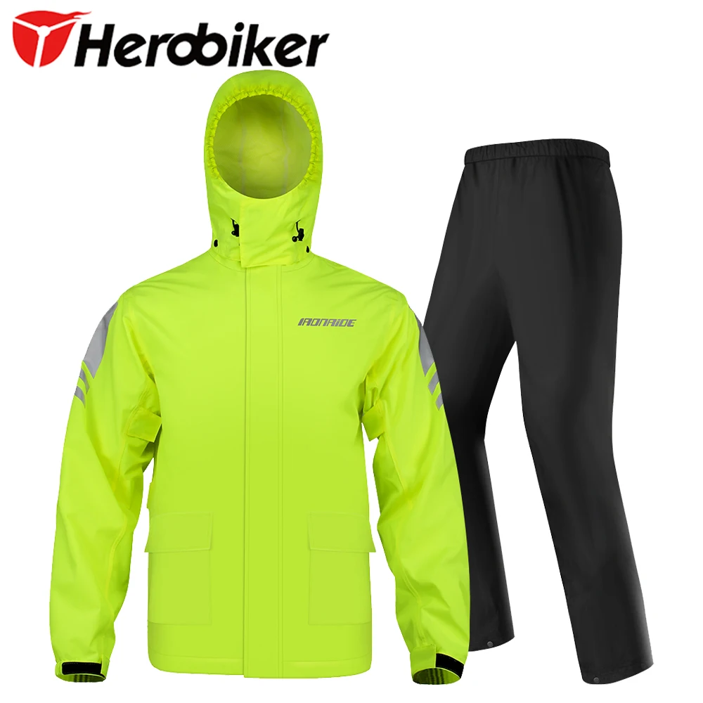 Motorcycle Raincoat Motorcycle Rain Pants Set For Outdoor Cycling Full Body Rainproof And Reflective With Invisible Shoe Covers