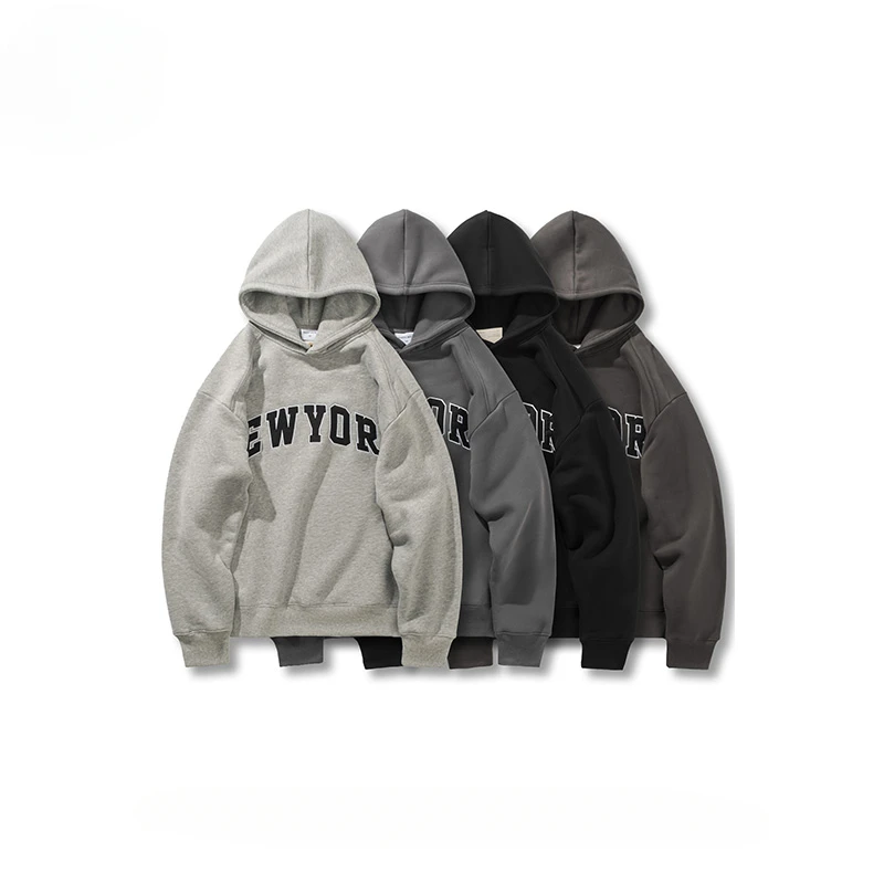 

Autumn Winter Japanese Letter Embroidery Hooded Pullover Sweatshirts Men's Women's Plus Velvet Warm Loose Casual Couple Jackets