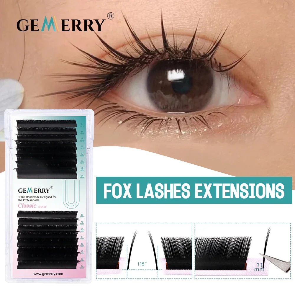 Gemerry LC Curl Camellia Fox Wimpernverlängerung, weiche, einfache Fächerwimpern mit geneigtem 115-Format ° Schubladenbox für falsche Wimpern, mattschwarz, Make-up