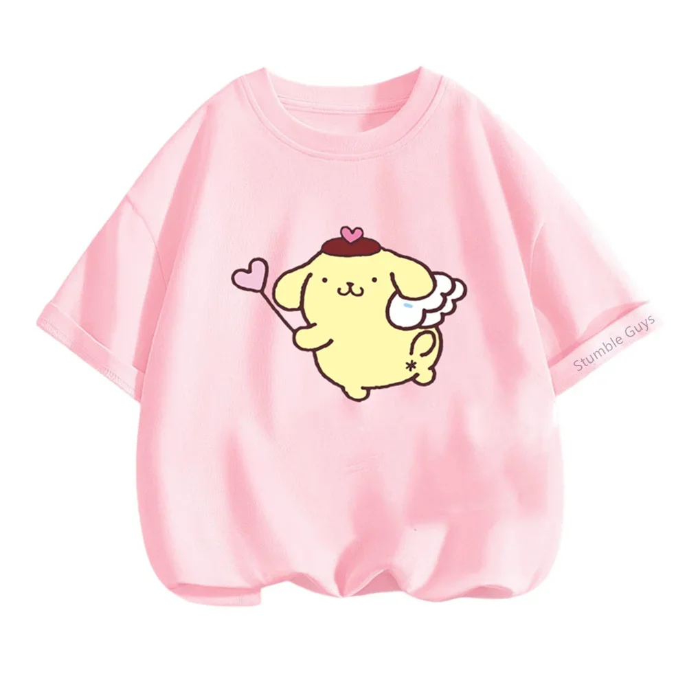 Kawaii Anime Pom Pom Purin Cute Cartoon Short Sleeve T-shirt Summer New Cotton Loose Kids Half-sleeved Top Birthday Gift 6