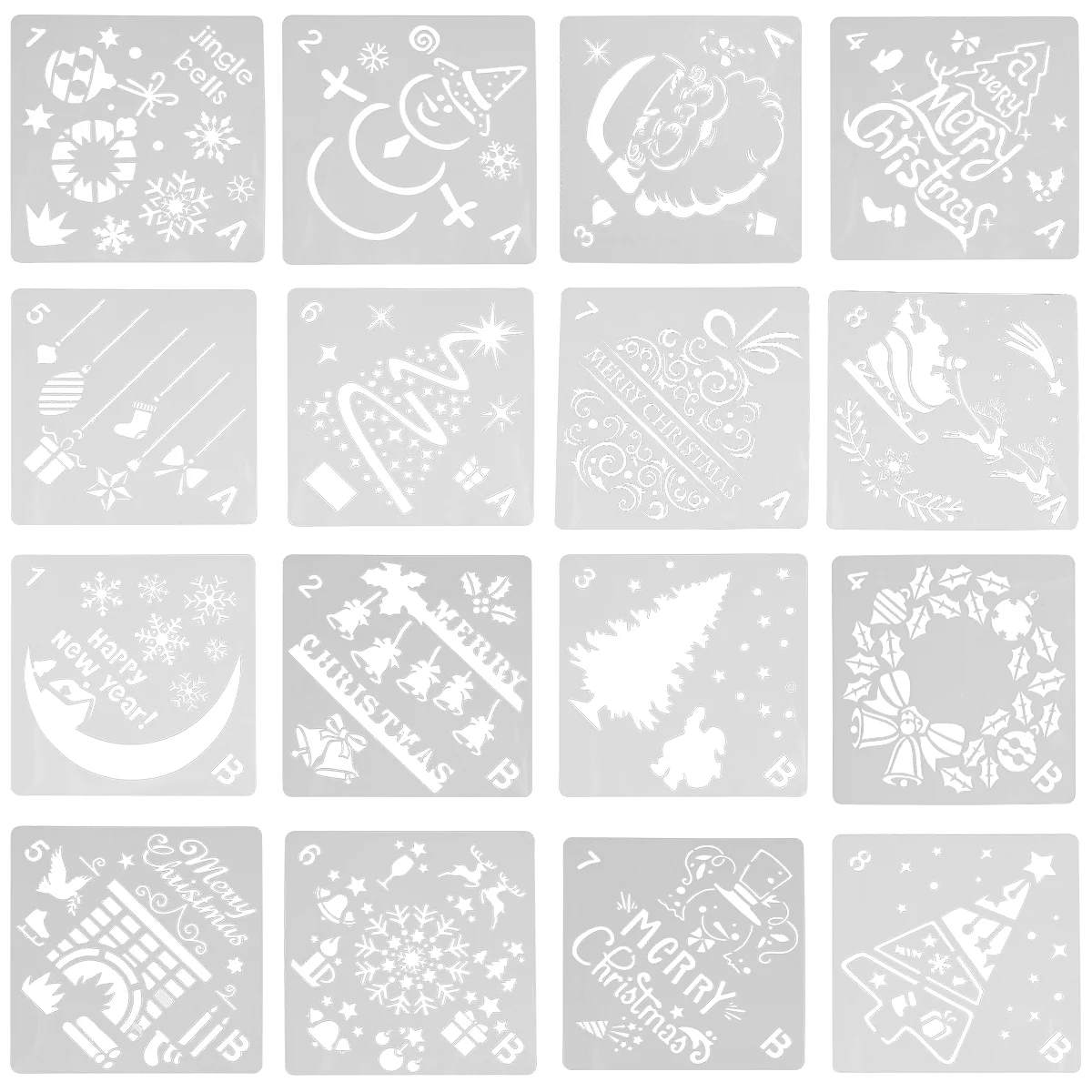 

16pcs Christmas Stencils Template Reusable Craft for Drawing Painting Spraying Window Glass Door Car Body