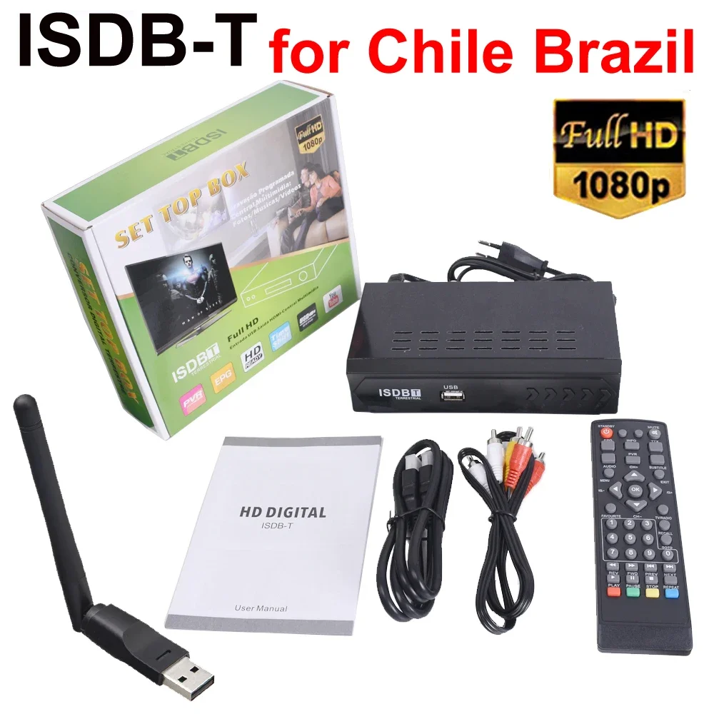 TV Tuner ISDB-T Digital TV Decoder 1080P HD Digital TV Tuner Video Broadcasting BOX HDMI RCA Interface Cable Chile