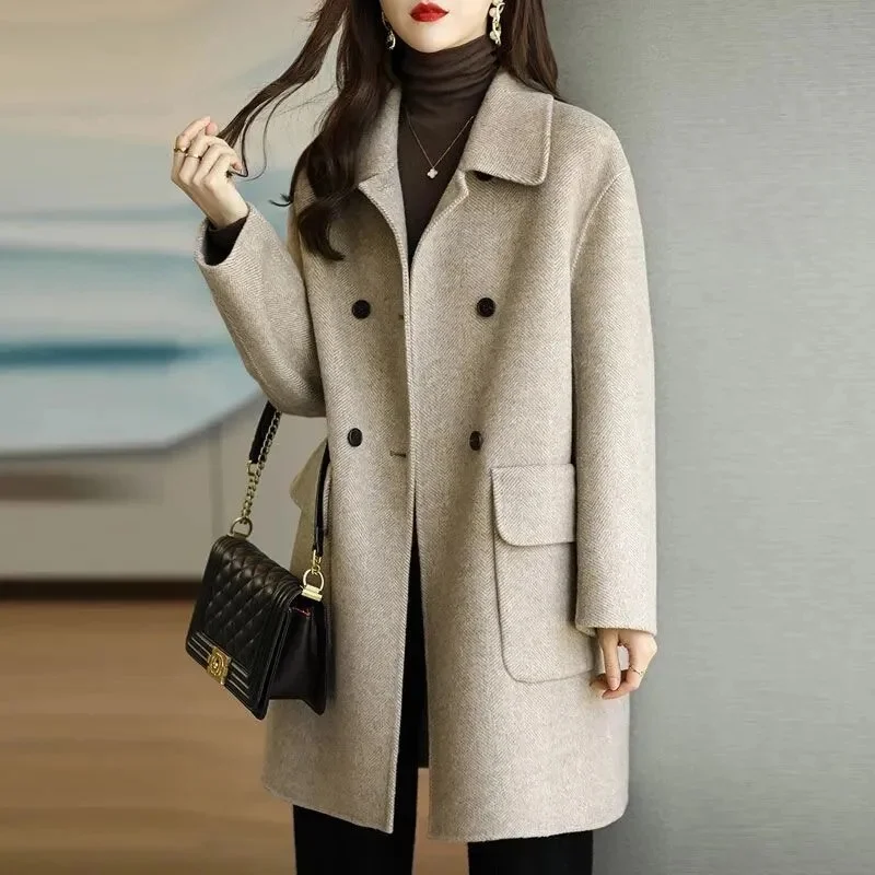 Woolen Coat Women's 2023 Autumn Winter New All-Match Thickened Korean Version Slim Fit And Thin Long Female Jacket Woolen Coat A