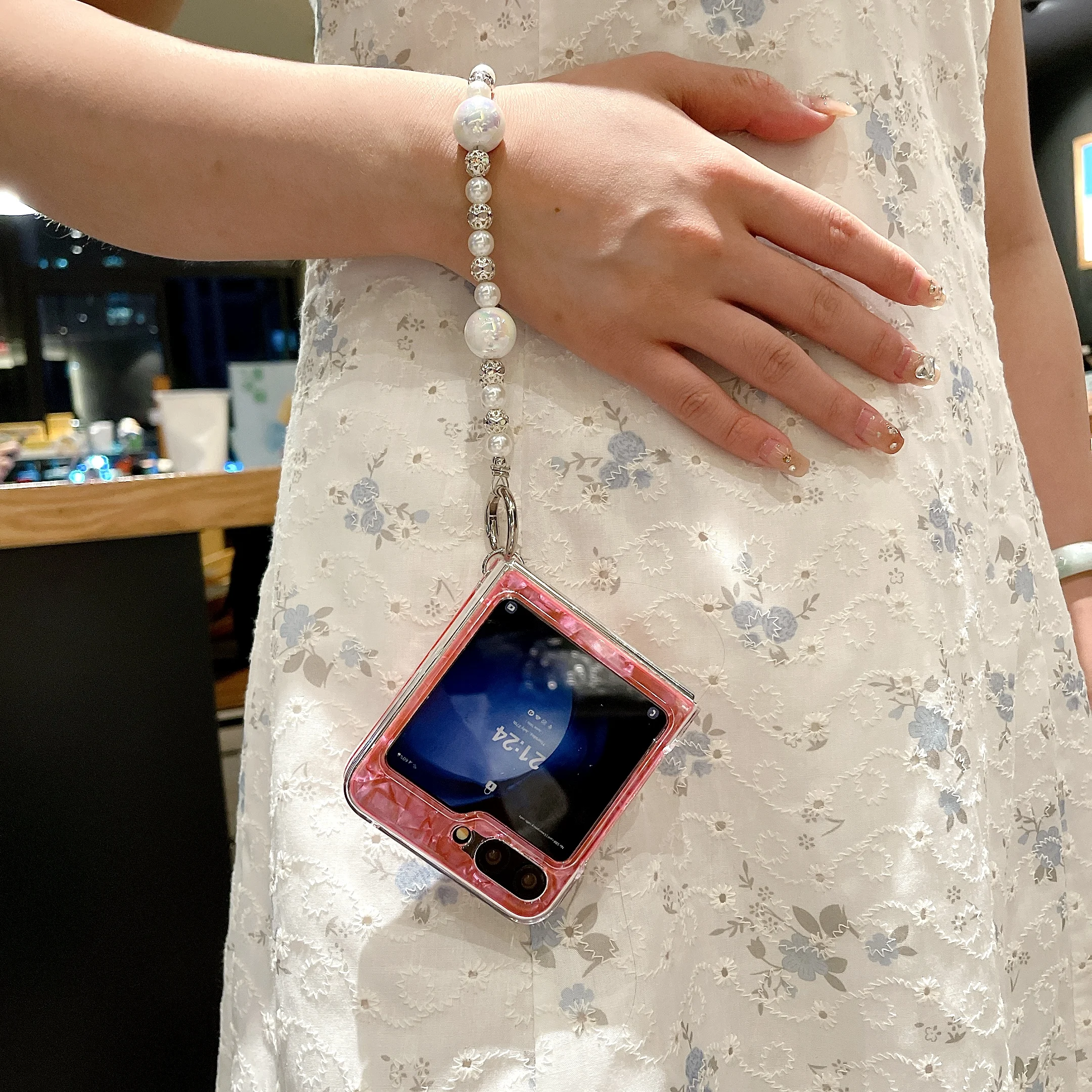 Für Samsung Galaxy Z Flip 3 4 5 6 Mode Shell Herz Perle Kette Telefon Fall Abdeckung_voghion.com