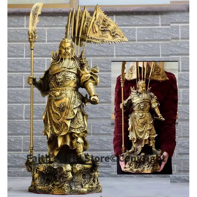 

60CM huge HOME shop Hall Bring wealth Recruit money GOOD LUCK God of fortune royal 9 Dragons guan gong FENG SHUI Brass statue