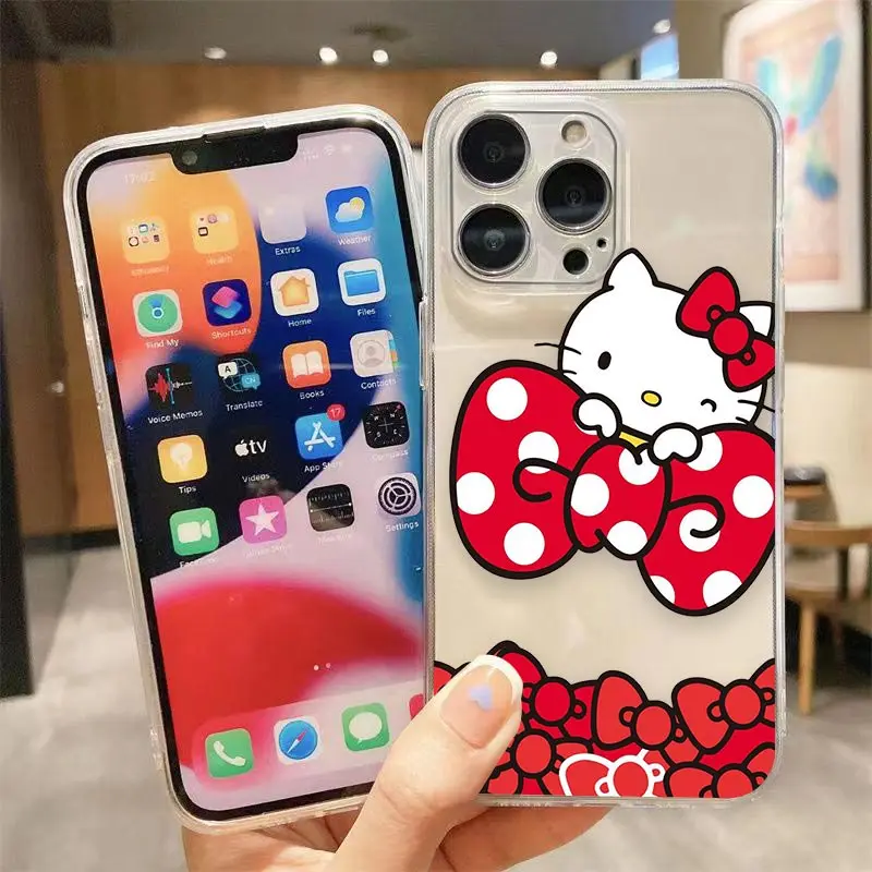 thumbnail image 1 of Clear Phone Case For iPhone Apple 14 12 13 Mini 11 Pro SE 8 7 6 6S Plus X XR XS Max SE Case Funda Shell Cartoon Hello Kitty Cat, 1 of 5