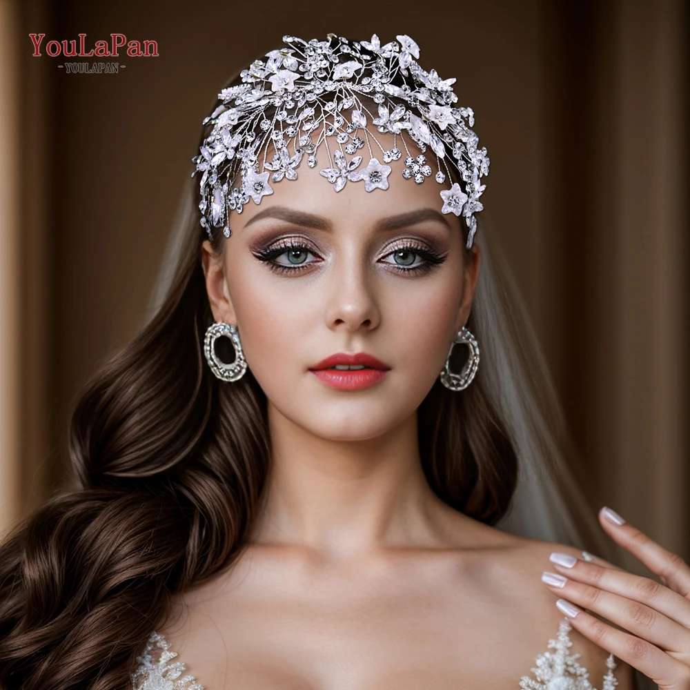 TOPQUEEN Bridal Hair Band Wedding Headdress Bride Headpiece Rhinestone Flower Hair Accessories Shiny Bridesmaids Gifts HP677 ﻿