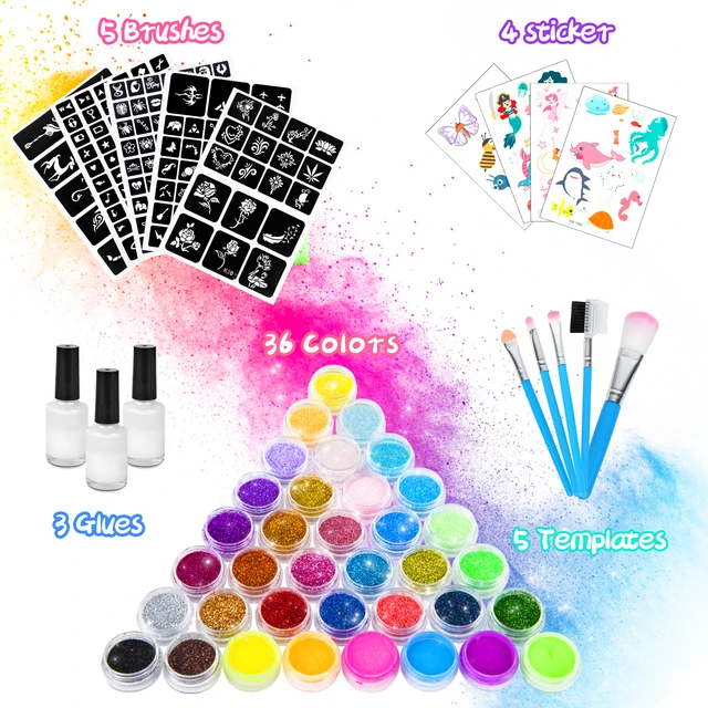 Glitter Tattoo Kits Templates Flash Temporary Tattoo Kits With Brushes Kids  Adult Face Body Painting Art Tool Set Christmas Gift - Temporary Tattoos -  AliExpress