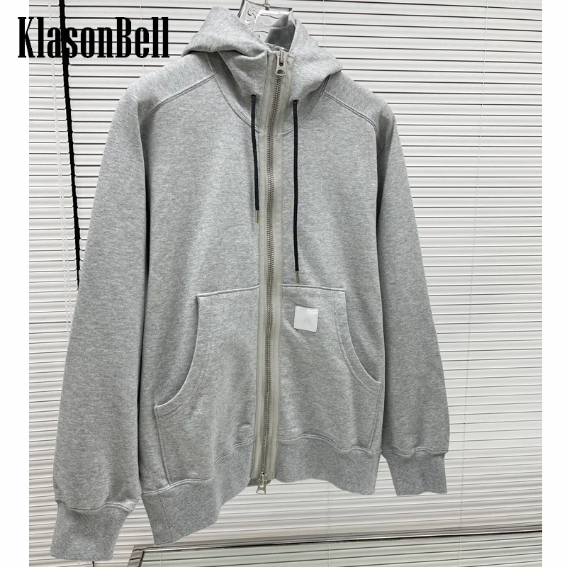 

11.10 KlasonBell Letter Drawstring Hooded Fashion Design Double-Side Split Loose Zipper Sweatshirt Women