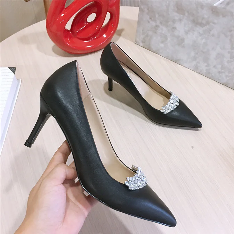 

2024 Autumn and Winter Crown Rhinestone Sequins High Heels Pointed Women's Single Shoes Thin Heels