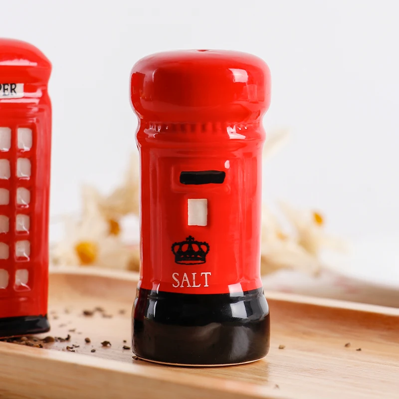 2-Piece Ceramic Spice Jar Set in Telephone Booth and Postbox Shapes Practical Pepper and Sea Salt Jars for Kitchen spice jar,seasoning jar