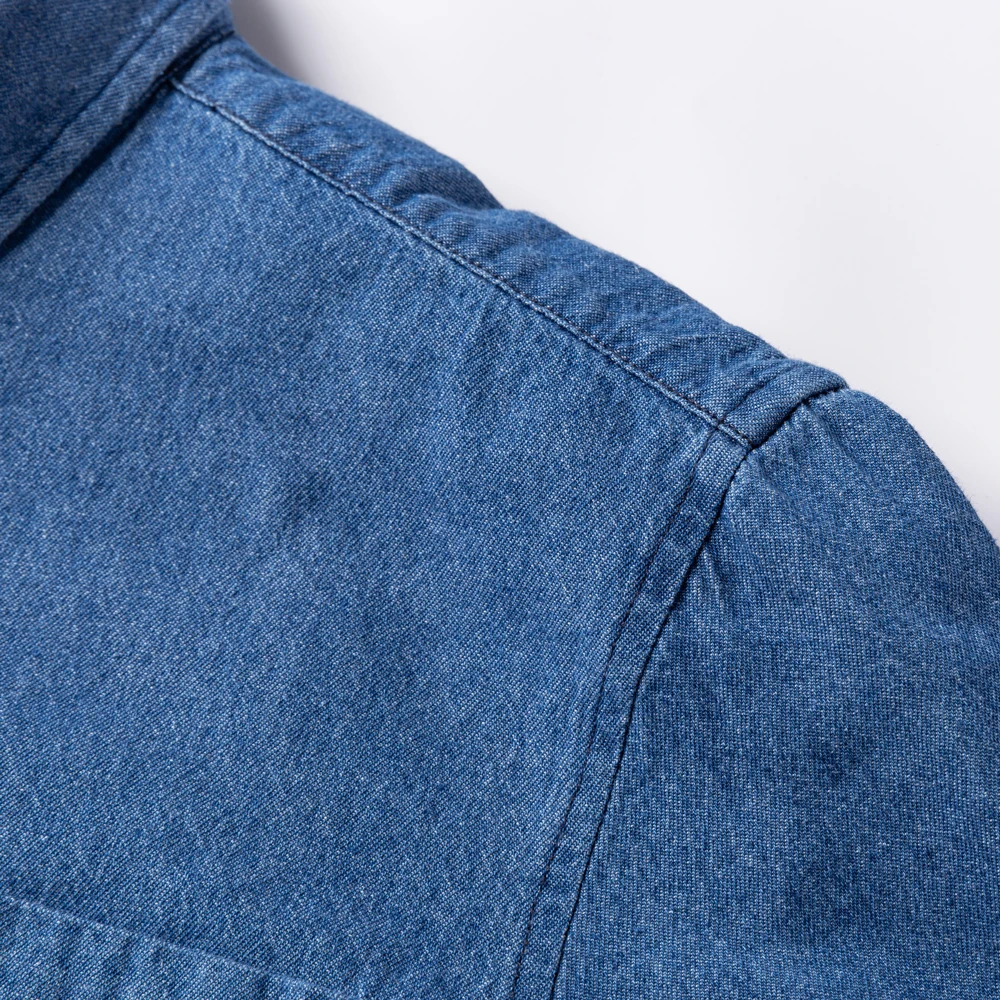 Denim Shirt Long Sleeved Shirt 100% Cotton Western Pocket Shirt Standard-fit Work Shirts