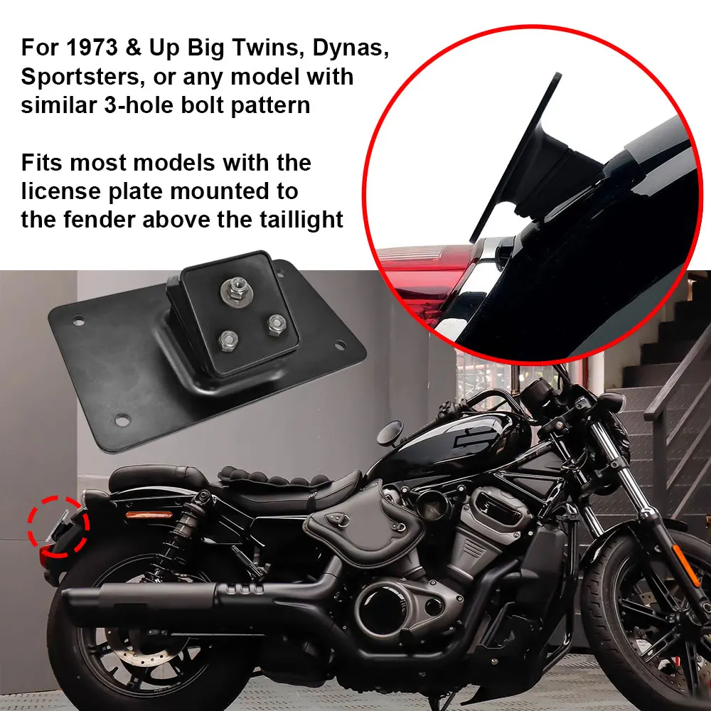 Motorcycle 3-Hole Laydown License Plate Mounting Bracket For Harley Big Twins Sportster Dyna Softail XL 1973-Accessories license plate holder motorcycle license plate holder