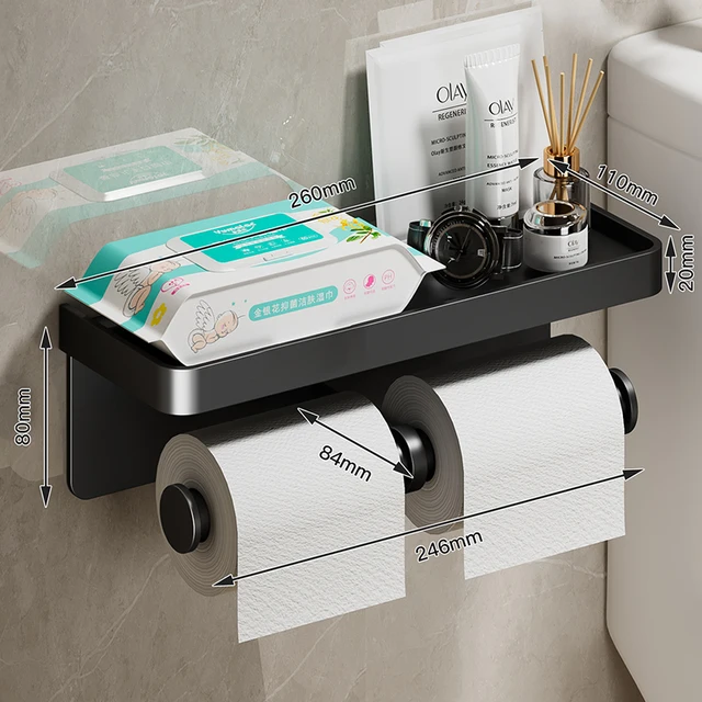Porte-papier hygiénique en alliage d'aluminium, support mural pour salle de bains, support pour téléphone en papier WC, étagère pour rouleau de serviettes, accessoires 2