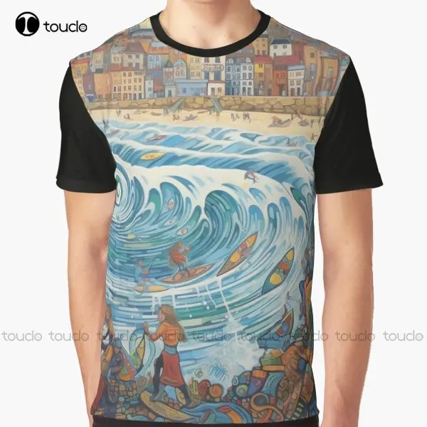 

Мужская футболка с цифровой печатью Surfs, Пляжная футболка с рисунком фиштраля, рождественский подарок, новинка, популярная женская одежда