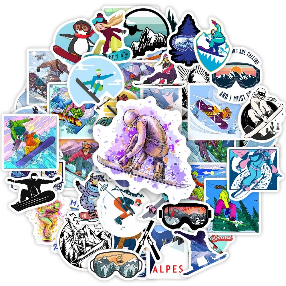 Winter Ski Snowboard Adventure Sports Cartoon Girl Kid's Gift Graffiti DIY Sketch Phone Laptop Scrapbooking Waterproof Stickers for Cartoon Stickers Decorative Stickers Adhesive Stickers