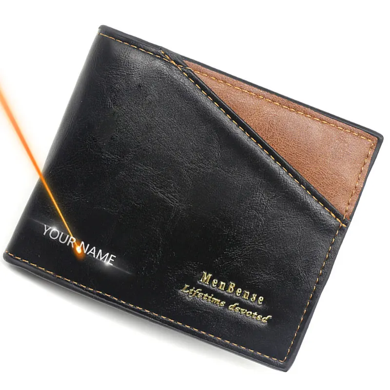New Short Men Wallets Small Casual Coin Pocket Name Engraved Male Zipper  Wallet Quality Card Holder Photo Holder Retro Men Purse - AliExpress