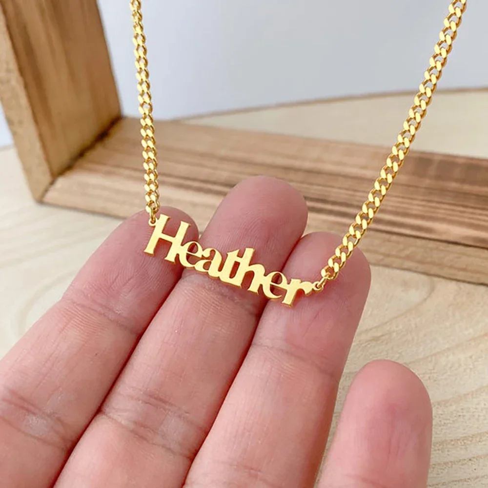 Customized Name Necklace for Women Mens Stainless Steel Cuban Chain Choker Personalized Nameplate Pendant Necklaces Jewelry Gift