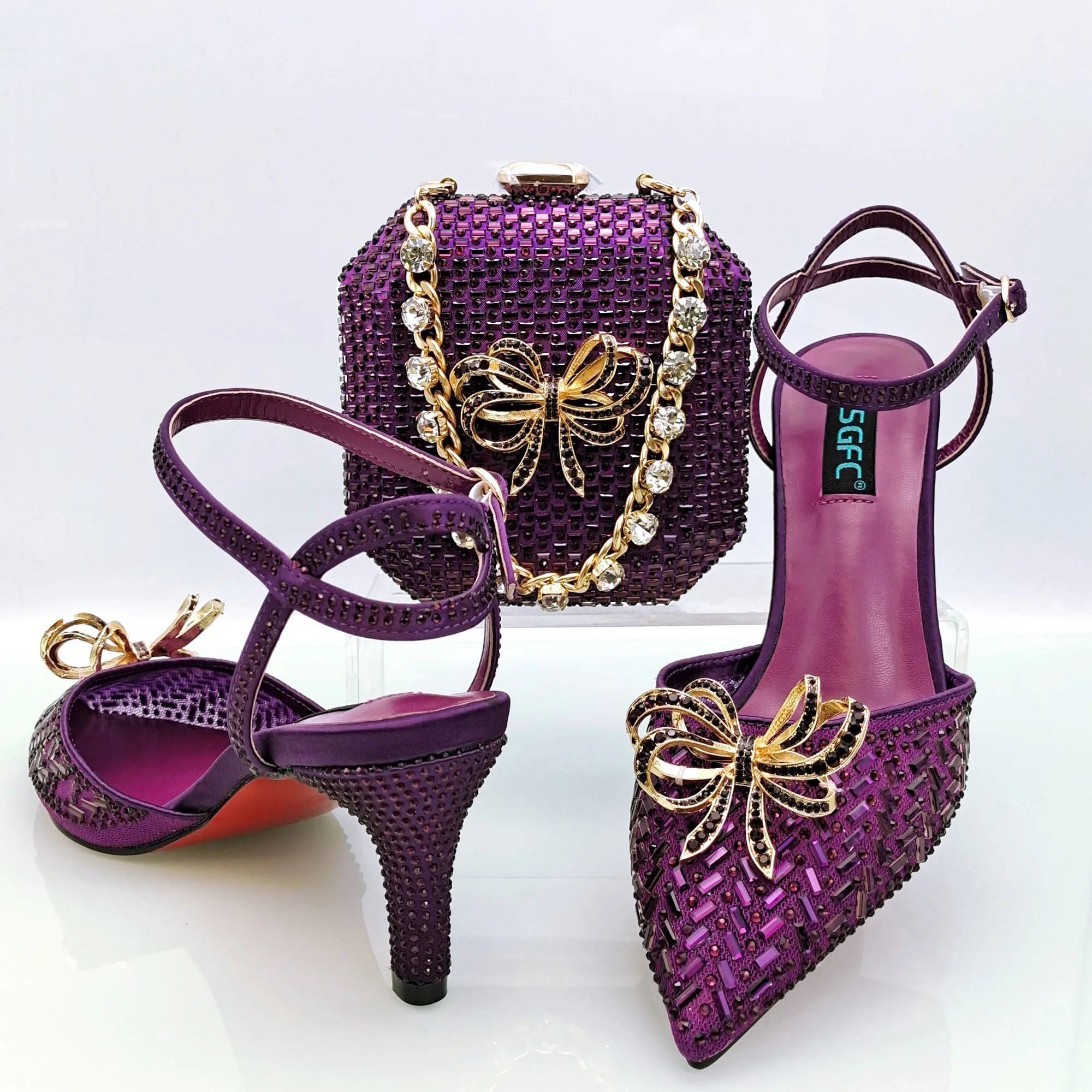 

Doershow hot selling purple Shoes and Bags To Match Set Italy Party Pumps Italian Matching Shoe and Bag Set for Party! HDA1-29
