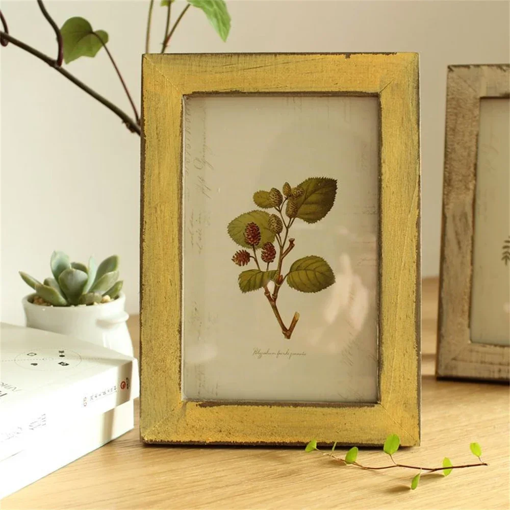 

DIY Photo Frame Vintage Solid Wood Distressed Photo Frame 5 Inches Retro Creative Wall Hanging Home Wooden Decor Crafts Classic