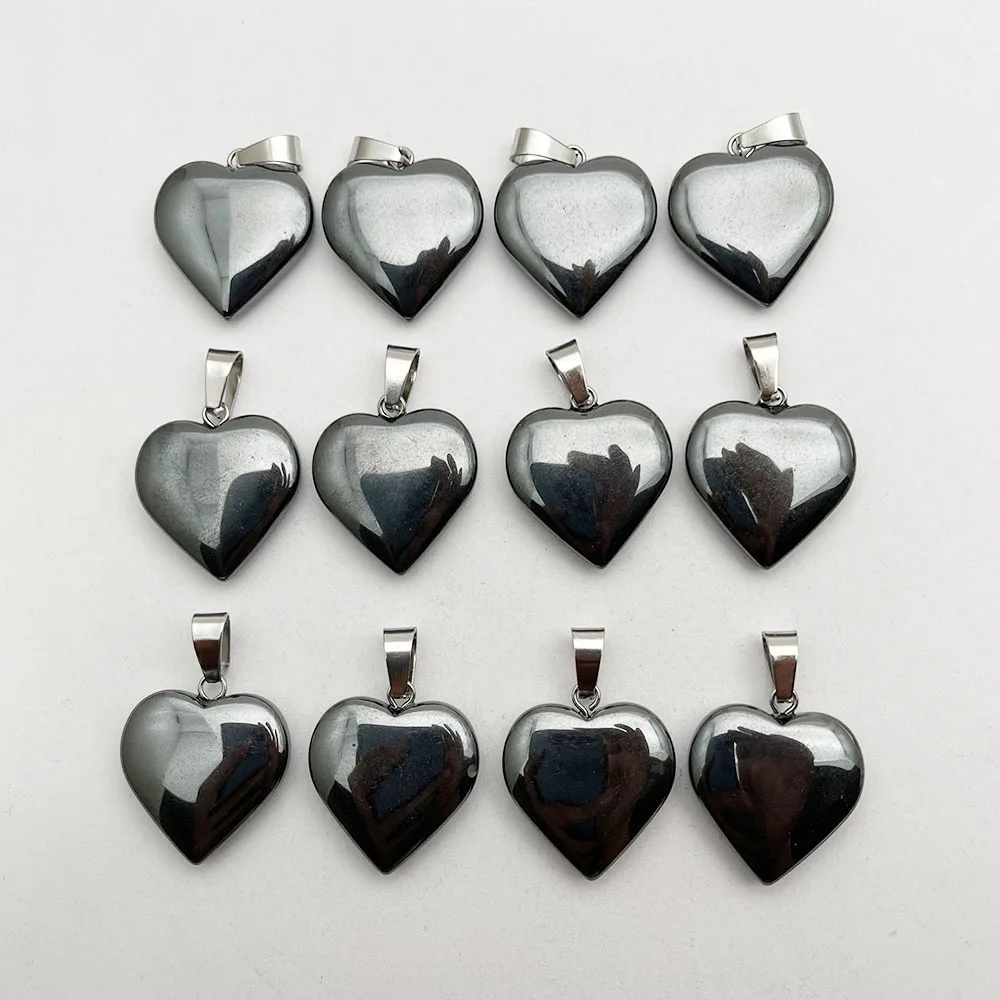fashion new Good quality Natural Hematite gem Stone heart Pendant necklace Jewelry Making Charm accessories Gift 3