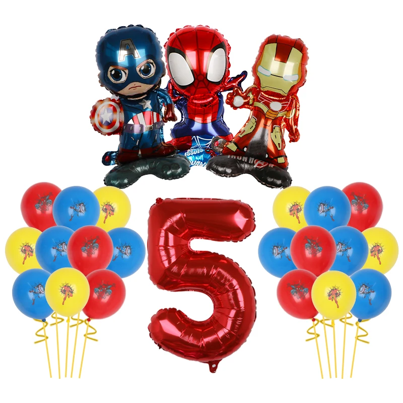마블 카툰 스파이더맨 파티 풍선 세트, 레드 숫자 풍선 세트, 어린이 소년 생일 파티, 1, 2, 3, 4, 5, 6, 7, 8, 9 번째 풍선 장식, 1 세트