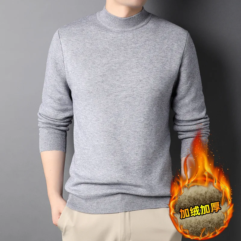 

Men's Winter Sweater Pullover Pullovers Knitted Sweater Men's Winter Coat Fleece Thickened Warm Slim Fit Half Turtleneck Solid