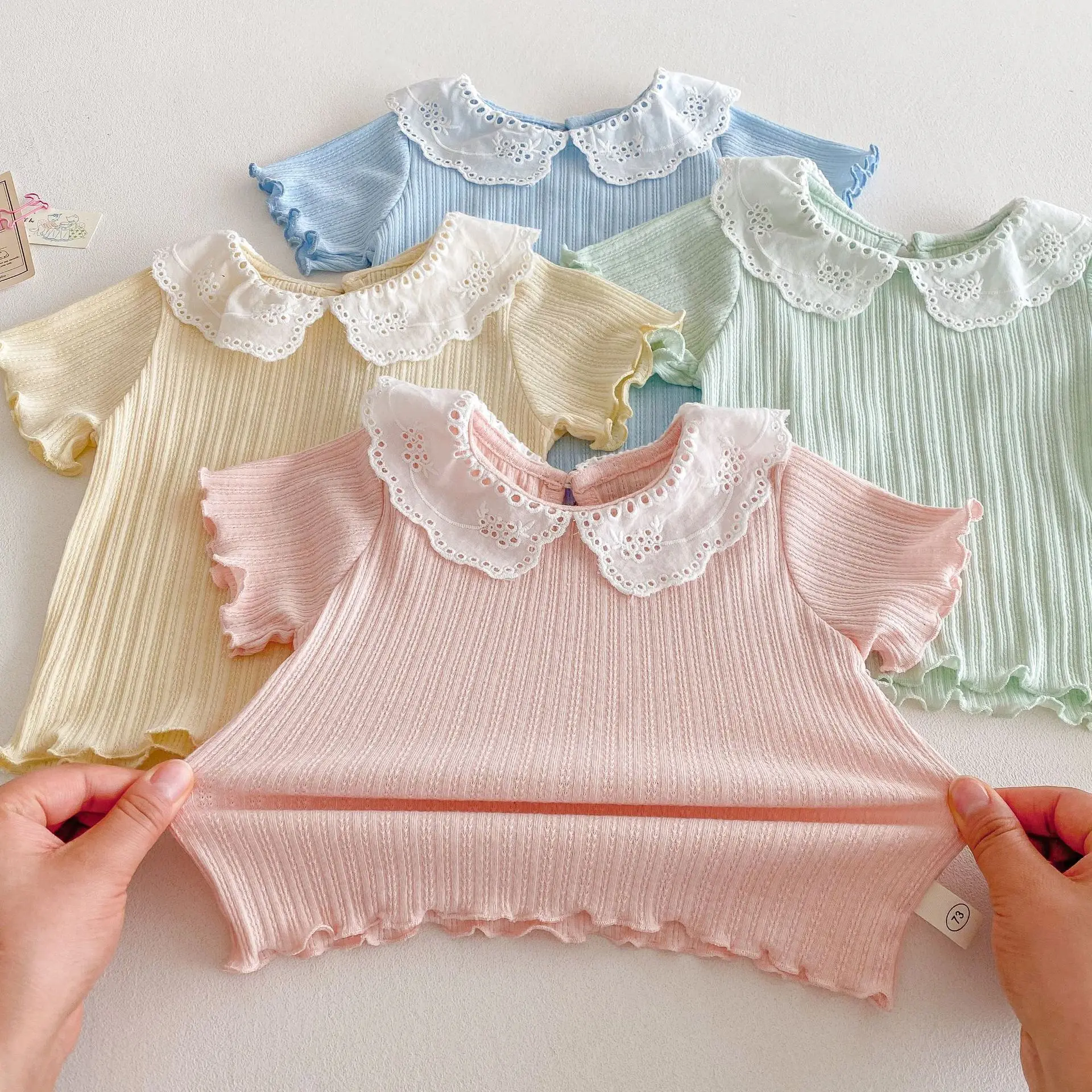 Girls Summer Short Sleeve Lace Tops