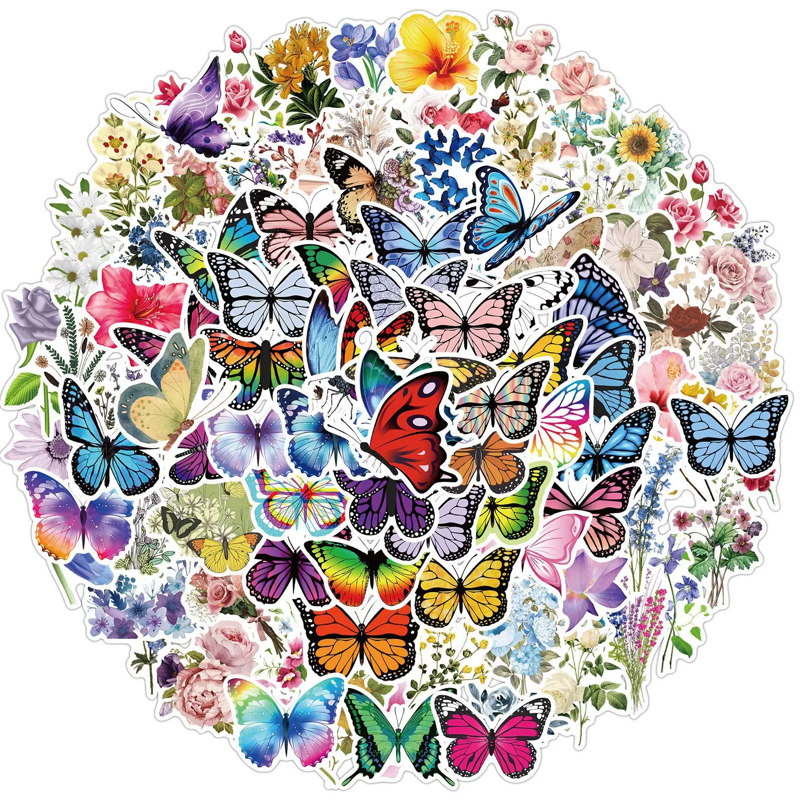

100Pcs Beautiful Butterfly Blossoms Graffiti Decoration Guitar Skateboard Refrigerator Thermos Cup NotebooK Stickers