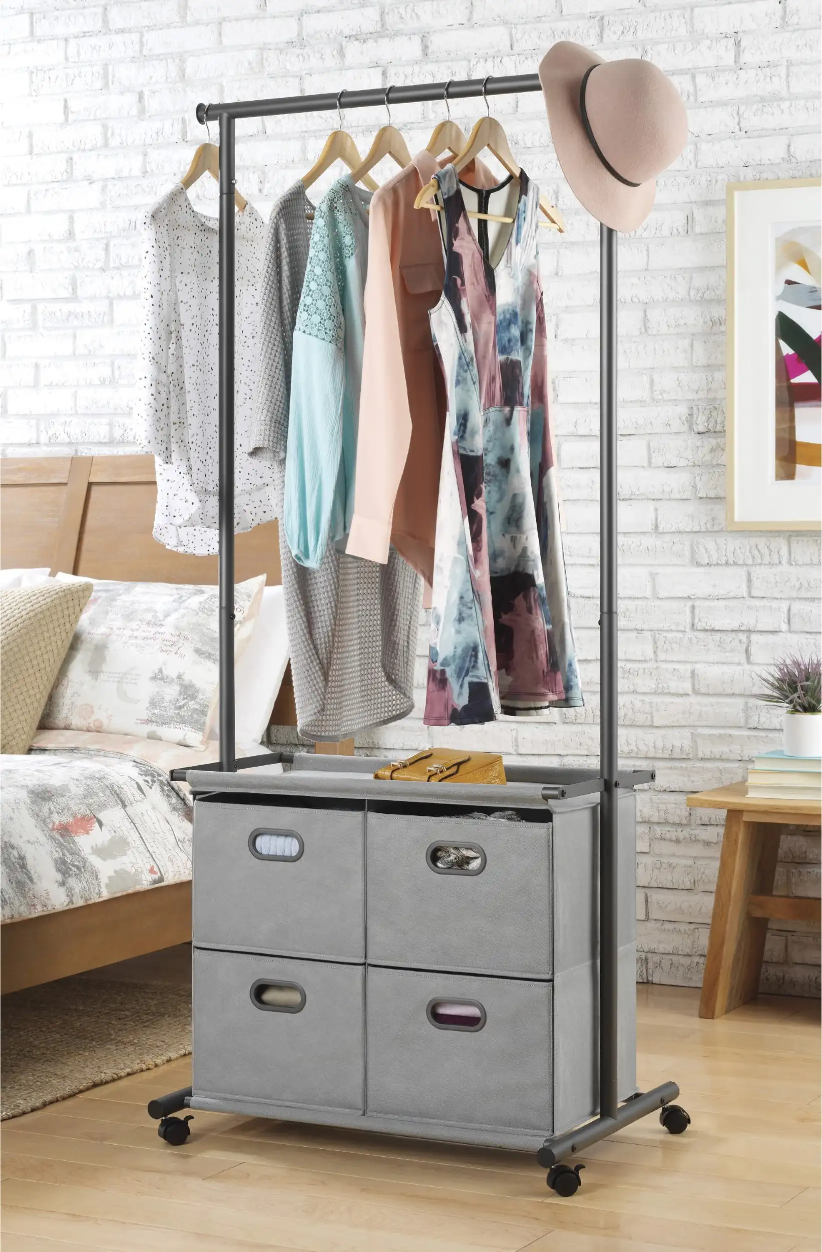 

Whitmor 4-Drawer Rolling Garment Rack - Closet Organizer - Gray