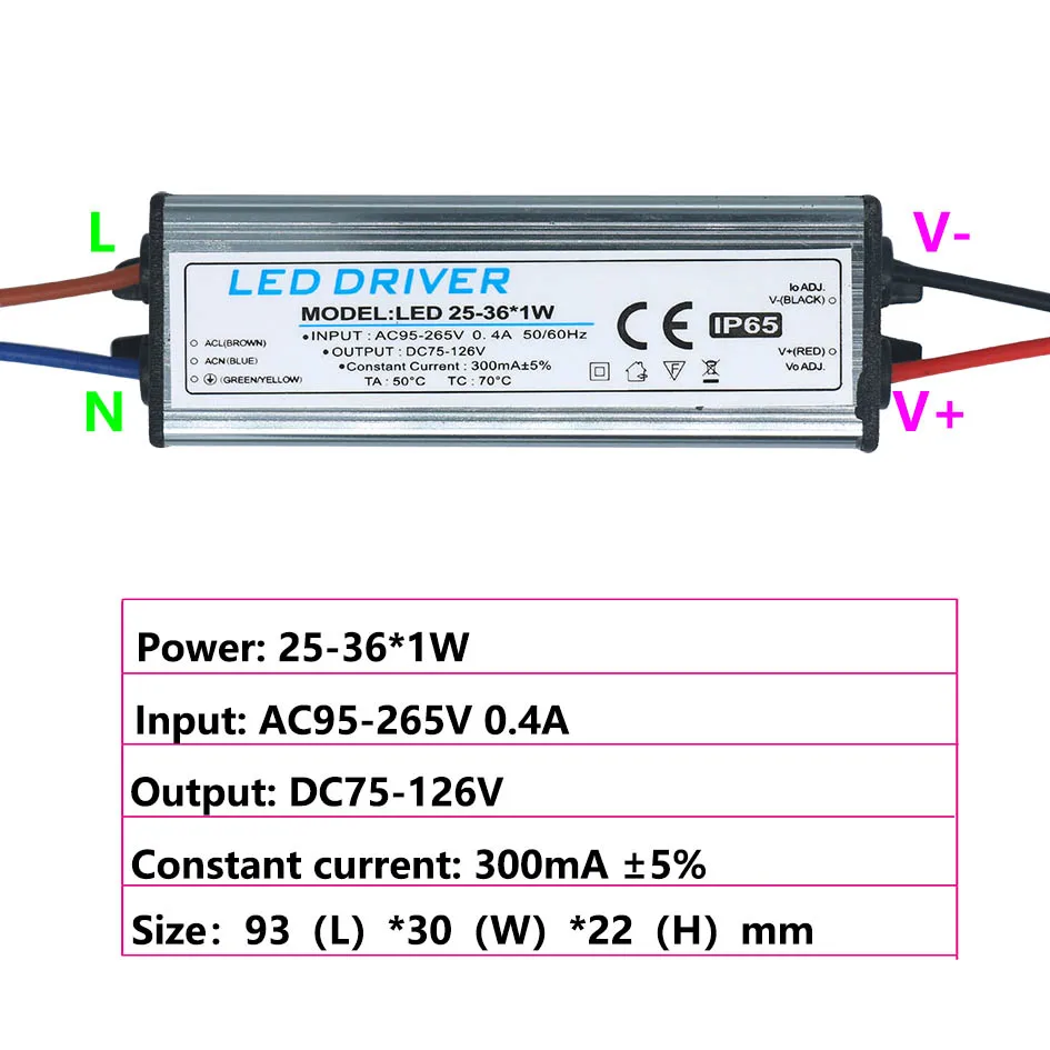 5PCS LED Wasserdicht Fahrer 25-36W 18-24W 8-12W 4-7W 1-3W Adapter Transformator AC85V-265V Netzteil 300mA Für Panel Licht – Detail 5