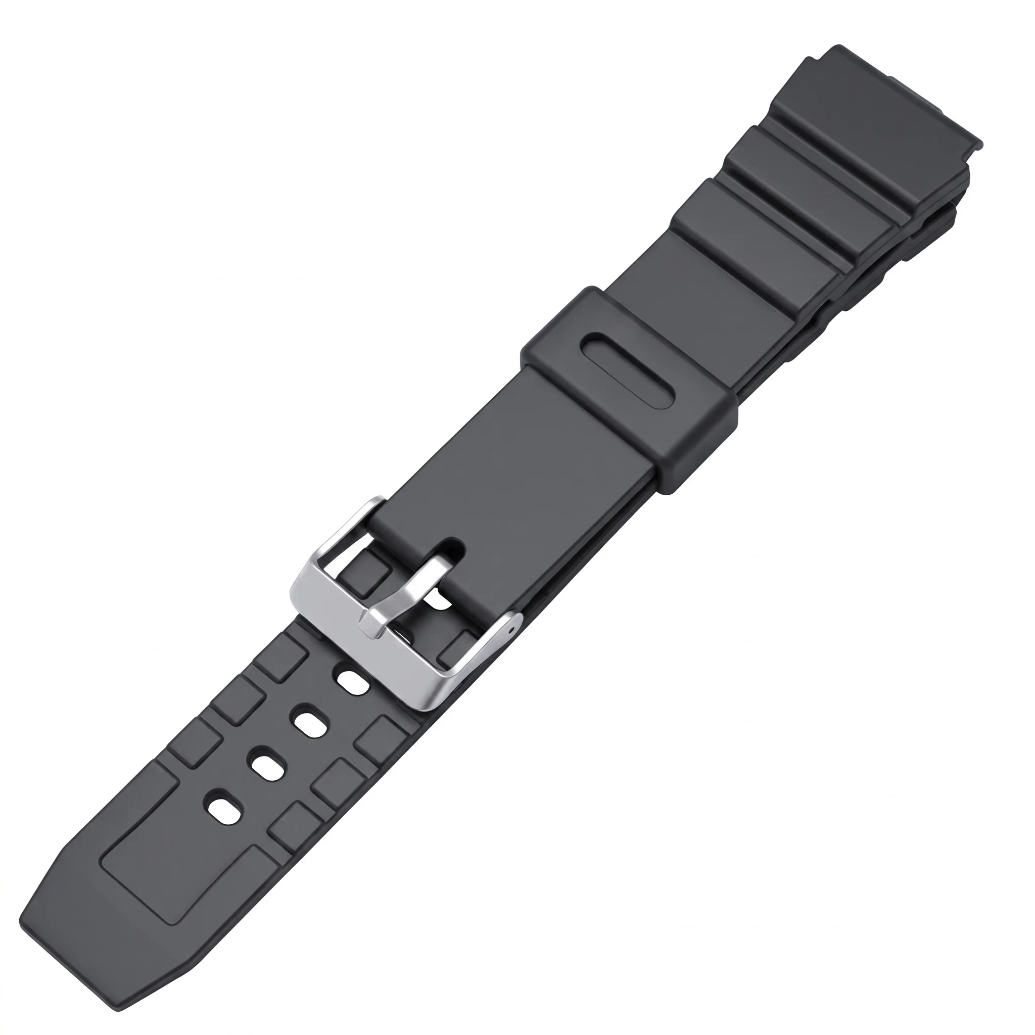 Men's Black Silicone Sports Diving Watchband with Silver Stainless Steel Buckle
