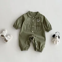 Baby jumpsuits, long-sleeved lapel jumpsuits for both boys and girls in autumn, large-pocket workwear, one-piece crawling suits,