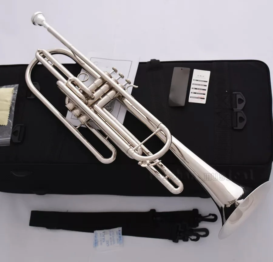 Professional Silver nickel Bb Bass Trumpet 3 Piston Vavles Horn With Case