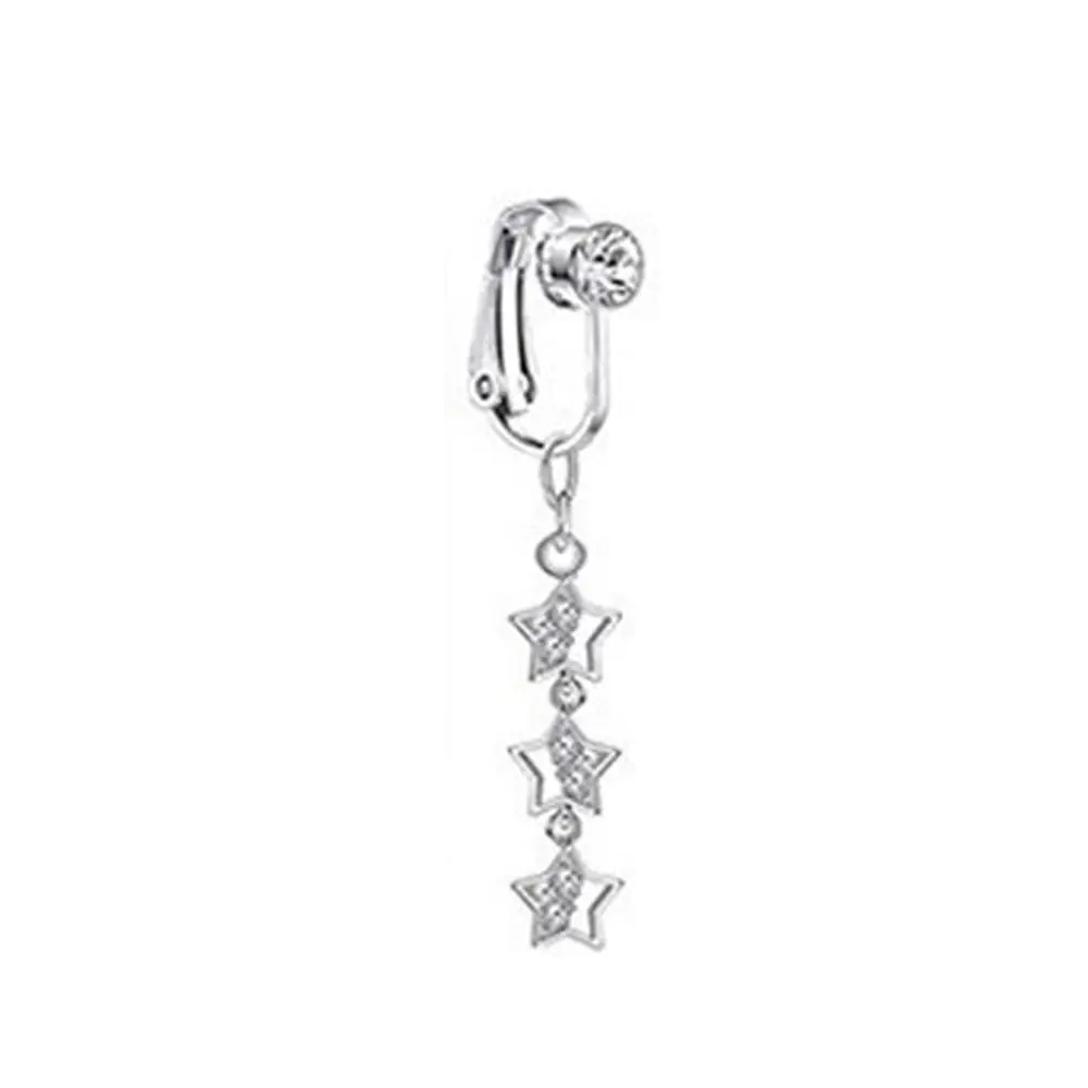 Silver Stainless Steel Non Piercing Belly Button Ring for Women