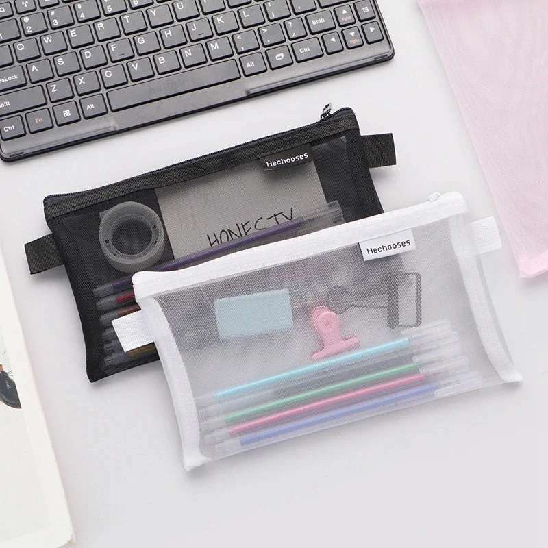 1pc Transparent Fashion Pencil Case Bag Capacity Leather Student Exam Organizer Pencil Case Stationery Pen pencil cases