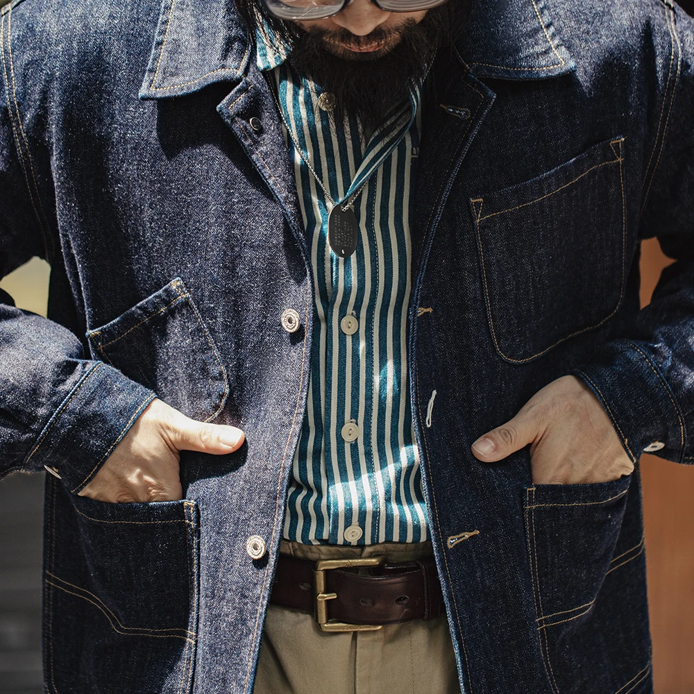 Maden Vintage 4-Pockets 14OZ Jacket for Men Stand Collar Denim Jacket Outwear Coat Version for Men's Spring Streetwear Coats 6
