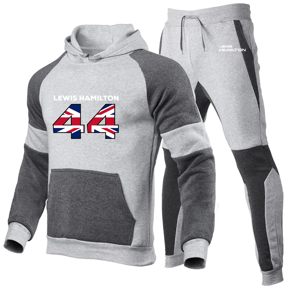 F1 driver lewis hamilton number 44 printing new splicing hoodie+sweatpants two-piece men's sportswear pants suit sportswear suit