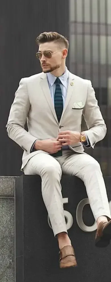 

Tailored Ivory White Men Suit Smart Casual Blazer High Street Slim Fit 2 Piece Groom Tuxedo High Quality Custom Terno Masculino