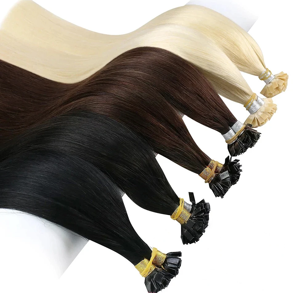 Flat Tip Straight Hair Extensions Natural Real Human Hair Fusion Extensions Set Keratin Capsule 613 Blonde 26 30 Inch human hair extensions