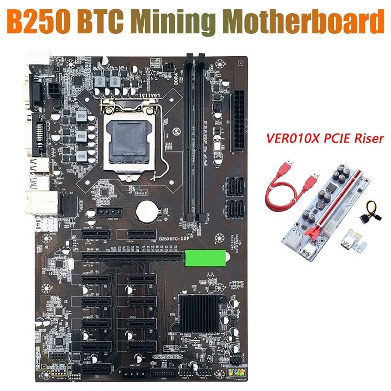 

NEW-BTC B250 Mining Motherboard With VER010X PCIE Riser 12Xgraphics Card Slot LGA 1151 DDR4 USB3.0 For BTC Miner Mining