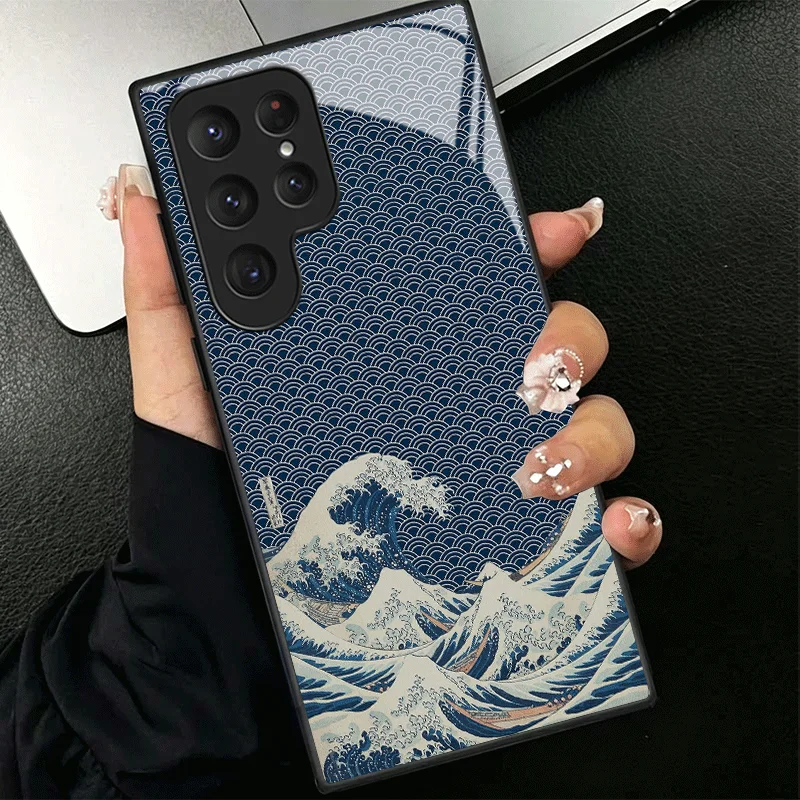 Japanese Wave Kanagawa Surfing Glass Phone Case - Shockproof Cover