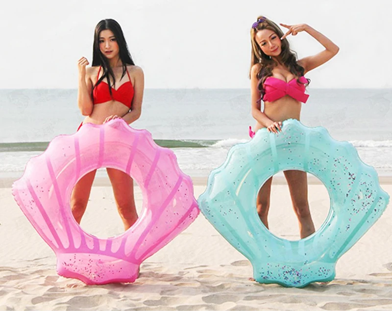 Hamkaw Funny Inflatable Swim Rings Swimming Pool Floats Summer Beach Pool Party Toys Seashell Shape Swim Tube for Adults Kids Girls 