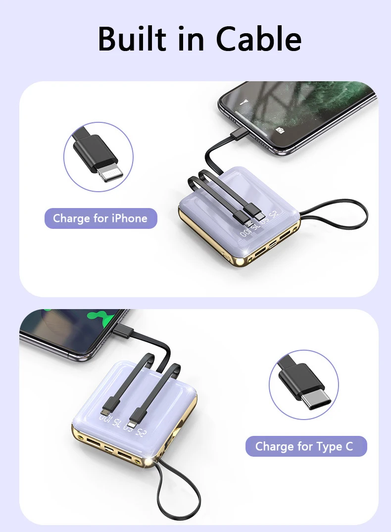 20000mAh Mini Power Bank Portable Charger External Battery Pack Powerbank for iPhone 12 Pro Huawei Samsung Xiaomi Mini Poverbank powerbanks
