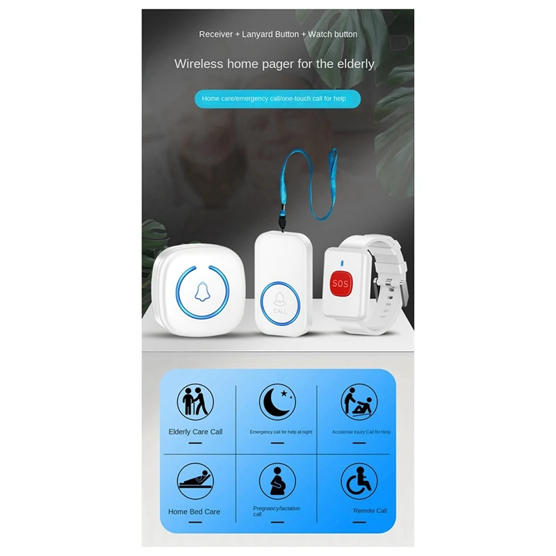AB47-Wireless Call Device For Elderly People, Personal Alarm, Remote Control Doorbell Watch