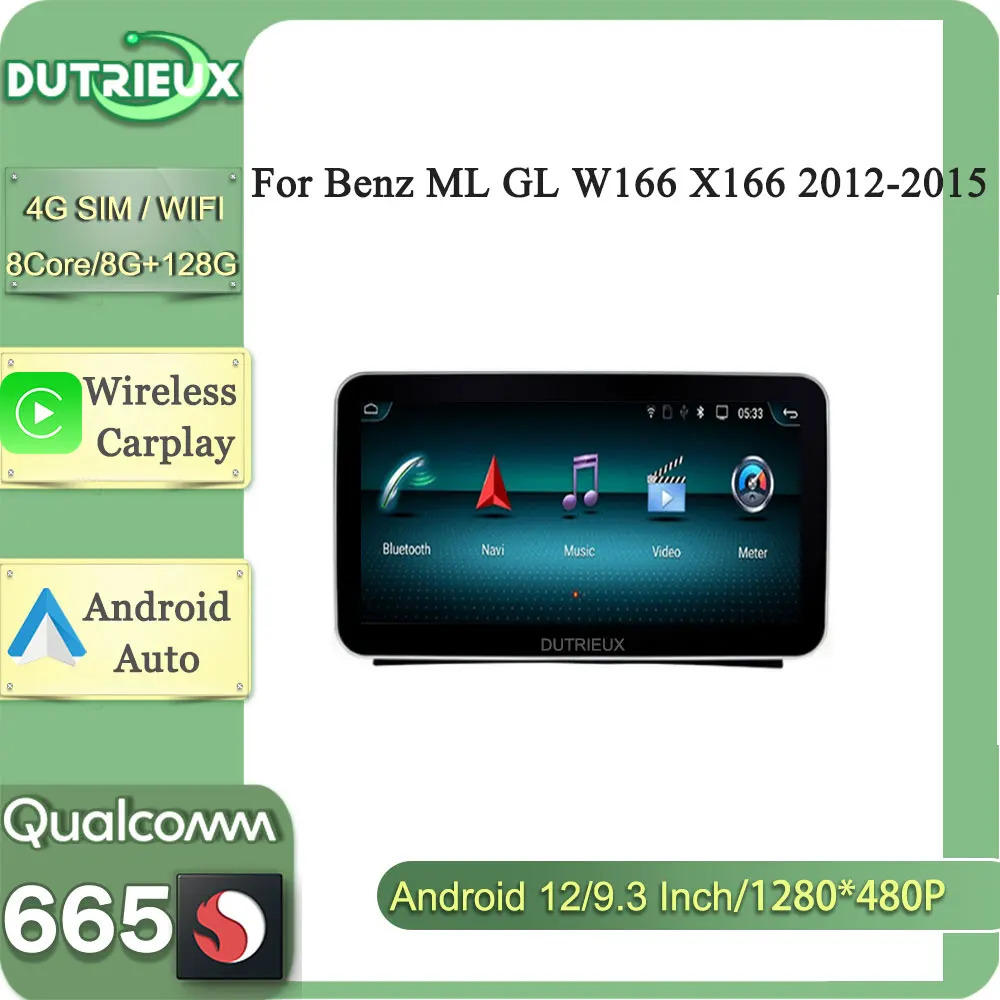 

9.3 Inch Android 12 For Benz ML GL W166 X166 2012-2015 Navigation Monitor Screen TV Carplay Car Radio Multimedia Video Player
