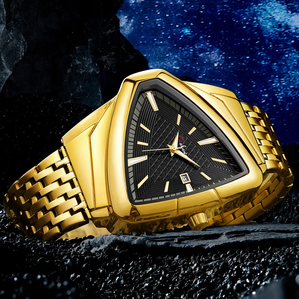 

Men's Watches Fashion Stainless Steel Wristwatch Triangle Design Personality Male Quartz Watch